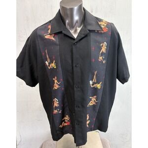 Steady Last Call Button Up Shirt Size 2XL Black Pin-Up Bikini Girls Bowling
